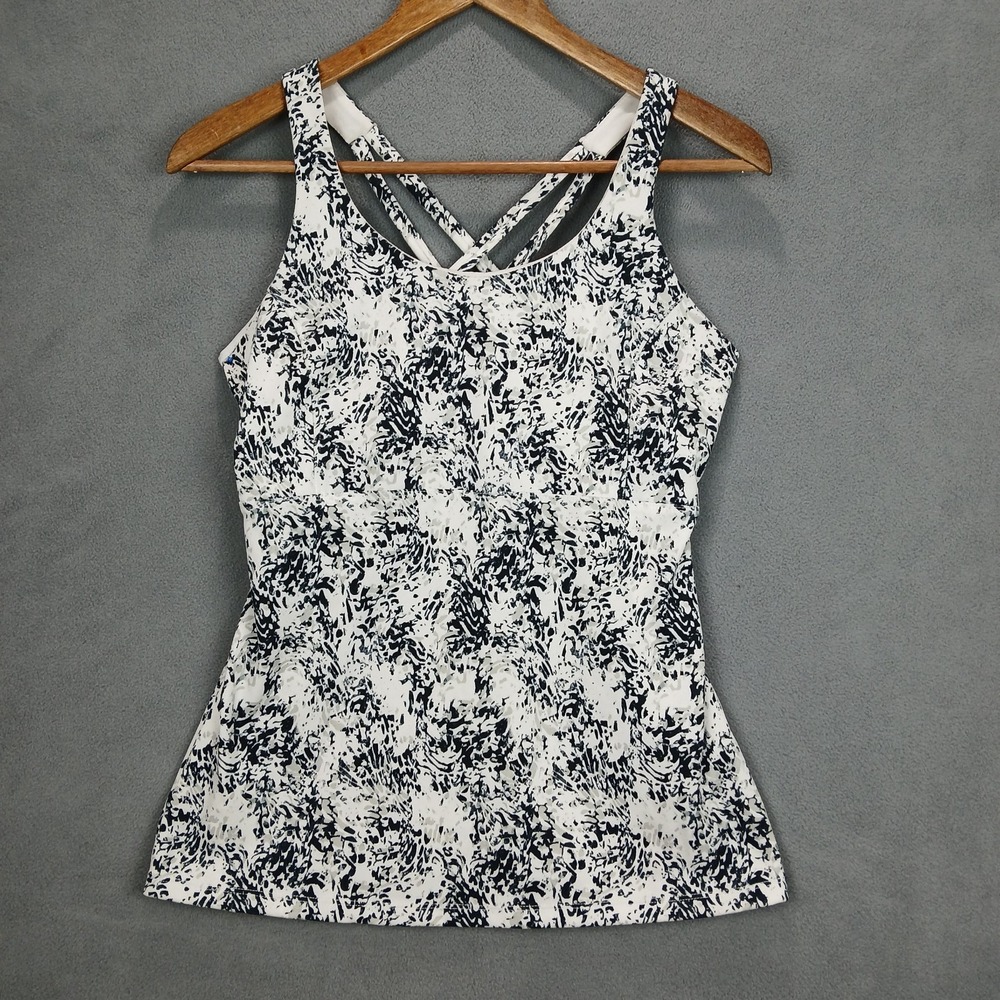 Marika Tank Top Womens M White Black Abstract Print Lined Stretch Strappy Backβ
